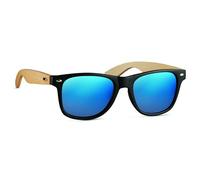 ZSUN Sonnenbrille im Vintage-Stil, mit Bambus-Bügeln, Polycarbonat, getönte Gläser, verspiegelt, UV400-Schutz, 9617, blau, 7 cm