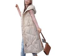 Zswpyq Weste Damen Lang Daunenweste Damen Lang Wintermantel Vest mit Kapuze Weste Mantel Ärmellose Warmer Daunenmantel mit Taschen Steppweste Damen Daunenjacke Steppjacke Outdoor Lange,Beige,L