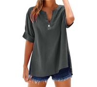 ZTFYKLIN Basic Shirt Damen Loses Hemd Top Stand Volltonfarbe Ärmel Kragen Lässiges Damenhemd (Dark Gray, S) Vintage Oberteile T Bunt Tshirt XXL Silvester Bluse Langarmshirt Orange Shirtbluse