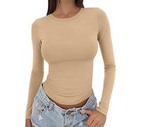 ZTFYKLIN Bluse Damen Langarm Rundhals Slim Bottom Pullover 2025 Basic Kleidung Für Outdoor Wear Sport Top (A, XL) Graues Tshirt Leinen Shirt Grau T Cartoon Anzug Oberteil Pink Asymmetrisches Mit