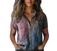 ZTFYKLIN Bluse Damen Sommer Langarm Baumwollhemd Bedruckte Daunenhemden Casual Tops Kurzarmbluse (Blue, S) T Shirt Rundhals Mittelalter Kleidung Leinen Damenshirt 3/4 Arm Tshirt Oberteile Große