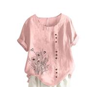 ZTFYKLIN Bluse Damen Sommer Langarm Blusen & Hemden Blumenmuster Kurzarm Oversized Loose Fit (Pink, XXXXXL) Damenbekleidung Große Größen Cartoon Hemdbluse Longshirts Tshirt Weiß Sport Oberteile