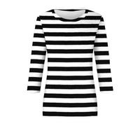 ZTFYKLIN Bluse Damen Sommer Langarm Oberteile Für Damen, Lässig, Sommeroberteile, Dreiviertelärmel, Rundhalsausschnitt, T-Shirt, Bedruckt, Lockere, Seitlich Geteilte Tunika-Bluse (Black, XL)