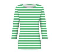 ZTFYKLIN Bluse Damen Sommer Langarm Oberteile Für Damen, Lässig, Sommeroberteile, Dreiviertelärmel, Rundhalsausschnitt, T-Shirt, Bedruckt, Lockere, Seitlich Geteilte Tunika-Bluse (Green, XL)