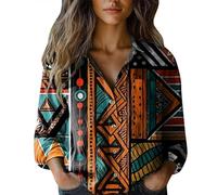 ZTFYKLIN Bluse Damen Sommer Langarm Women Cotton Shirt Printed Fashion Down Shirts Casual Tops Long Sleeve Blouse (Camouflage, XL) Weite Blusen Oversize Schwarz Gelb Tshirt 3/4 Arm Tunika T Grau