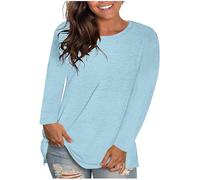 ZTFYKLIN Bluse Damen Sommer Langarm Women's Fashion Casual Round Neck Solid Color Bottoming Shirt Long Sleeve Top T (Light Blue, XL) Tunika Schwarz Sexy Rotes Oversize T-Shirt Elegant Longblusen