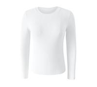 ZTFYKLIN Bluse Damen Women's Spring and Summer Pure Color Stripes High Elastic Long Sleeved Undershirt Top (White, S) Linen Shirt Women Hippie 70Er Rockabilly Oberteile Schlupfbluse Schwarze