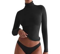 ZTFYKLIN Bluse Kurzarm Damen New Advanced Sense Slim Fashion Pure Wind High Neck Base Top (Black, L) Braunes Oberteil Trompetenärmel Glitzer Metallic Oberteile Tunika Lang Asymmetrisches Sommer