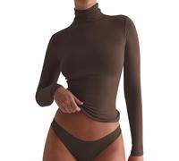 ZTFYKLIN Bluse Kurzarm Damen New Advanced Sense Slim Fashion Pure Wind High Neck Base Top (Coffee, M) Oberteile Vokuhila Shirt Beach Kleid 3/4 Silvester T-Shirt Sexy Pullover Longtop Große