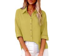 ZTFYKLIN Blusenshirt Damen Damenbluse Mit Überschnittenen Schultern, Langen Ärmeln Und Baumwollmischgewebe - Bequem Einfach Zu Tragen. (Gold, S) Boho Rote Bluse Elegant Tunika Sommer Strand