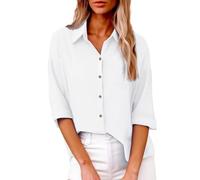 ZTFYKLIN Blusenshirt Damen Damenbluse Mit Überschnittenen Schultern, Langen Ärmeln Und Baumwollmischgewebe - Bequem Einfach Zu Tragen. (White, XL) Klamotten Trachtenbluse Große Größen Longshirt