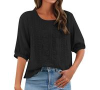 ZTFYKLIN Blusenshirt Damen Langarm Modische, Lässige, Einfarbige, Plissierte Oberteile Und T-Shirts Baumwolle Leinen Für (Black, XXXL) Bluse Lang Cartoon Damenbluse Weiß Rollkragenshirt Tshirt