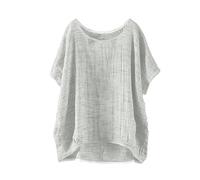 ZTFYKLIN Blusenshirt Damen Langarm Women's Summer Short Sleeve Solid Casual Loose Linen Top (Grey, L) Langarmshirt Gestreift Tunika Lang T-Shirt Rot Beach Kleid Große Größen Oberteile Blusen