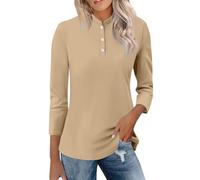 ZTFYKLIN Blusenshirt Damen Stehkragen 3/4 Ärmel Tops Freizeithemden Basic T-Shirts Tunika Bluse Winter Frühling Trendy (Khaki, M) Flügelärmel Longshirt Kurzarm Elegantes Outfit Komplett Popcorn