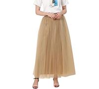 ZTFYKLIN Damen Tüll Röcke High Low Layered Puffy Fee Plus Size Mesh Tüllrock Plissee Princess Rock Bubble (F, One Size) Brauner Weiß Lang Tütü Kinder Kurz Pailletten Umhang Schwarz Beige