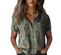 ZTFYKLIN Damenblusen Langarm Damen Baumwollhemd Bedruckte Daunenhemden Casual Tops Kurzarmbluse (Green, XXL) Mittelalter Bluse Festliches Shirt Frauen T Tshirt Lila Top Mit Spitze Schwarzes Hemd