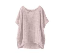 ZTFYKLIN Damenblusen Langarm Sommerliches, Einfarbiges, Locker Sitzendes Leinentop Für Damen Mit Kurzen Ärmeln (Pink, XXXL) Damenshirt 3/4 Arm Sommer Pieces T Shirt Sommerbekleidung Sommerbluse