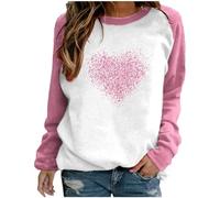 ZTFYKLIN Items 1P Pullover Damen Grosse Grössen Langarmshirt Damen XXL Weißes Oberteil Damen Elegant Sweatshirt Damen Herz Oversize Shirt Damen Rosa Holiday Clothes for Women