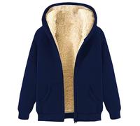 ZTFYKLIN Lässiges Langarm-Sweatshirt mit Kapuze und Fleece- Damen Weste 54 Leichter Steppmantel Damen übergang Wintermantel Beige Wollmantel Blau Winterjacke Gefüttert Xs Mantel Boucle Winter