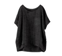 ZTFYKLIN Leinenbluse Damen Langarm Kurzarm Einfarbig Lässig Locker Leinen Top (Black, L) Shirtbluse Cartoon Bluse Shirt Rückenfrei T Tunika Sommer Blusen Für Frauen Lang Tshirt 3/4 Arm