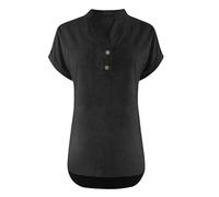 ZTFYKLIN Leinenbluse Damen Sommer Langarm Modisches Und Bequemes Kurzarm-T-Shirt Baumwollimitat Mit Aufgedrucktem Preis. (Black, XL) Cartoon Bluse Long Top Lang Weiß Oberteile Shirt Elegant