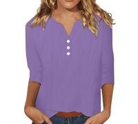 ZTFYKLIN Leinenbluse Damen Sommer Langarm Women's 3/4 Sleeve Cotton Linen Blouses Led Top T Shirt Solid Color Comfy Tops 2025 Spring Casual (Hot Pink, M) Shirts Oversize Festliche Blusen