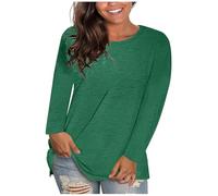 ZTFYKLIN Leinenbluse Damen Sommer Langarm Women's Fashion Casual Round Neck Solid Color Bottoming Shirt Long Sleeve Top T (Green, XXL) Boho Kleidung Tshirt Set Bluse Blau Raglan Blusen Rosa