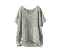 ZTFYKLIN Longshirt Damen Kurzarm Lose Button Shirt Top Stand Volltonfarbe Ärmel Kragen Casual (Grey, M) Lange Weiße Bluse Sommerblusen Leicht Und Luftig Weisse Hippie Shirts Sommer 3/4 Arm