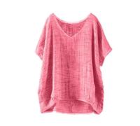 ZTFYKLIN Longshirt Damen Kurzarm Lose Button Shirt Top Stand Volltonfarbe Ärmel Kragen Casual (Watermelon Red, S) Problem Gelöst Tunika Elegant Leinenoberteile Für Sommer Tshirt Schwarz Boho