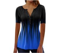 ZTFYKLIN Pullover Kurzarm Damen Brust Plissee Casual T-Shirt Top (Blue, L) Poloshirt Langarm Hellblaues Tshirt Chinesische Bluse Damenblusen Women Zum Knoten Longbluse Elegant Pieces T Shirt