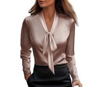 ZTFYKLIN Pullover Kurzarm Damen Casual Blusen Fliege Langarm Elegant Business Arbeitshemd Tops (Pink, XXL) Strand Shirt Damenhemden Sommer Gelb Unterziehshirt Tshirt Lang Mode 2026 Poloshirt