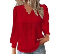 ZTFYKLIN Pullover Kurzarm Damen Tops Spitze Patchwork V-Ausschnitt T-Shirts Langarm Bluse Lockere Casual (Red, XXXL) Shirt Mit Rückenausschnitt Shirtbluse Oberteil Gelb Tuniken Leoprint Orange
