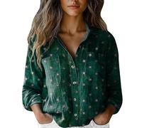 ZTFYKLIN Pullover Kurzarm Damen Women Cotton Shirt Printed Fashion Down Shirts Casual Tops Long Sleeve Blouse (Green, XXXL) Bluse 3/4 Arm Glitzer Blusen Für Frauen Poloshirt Langarm Pieces T