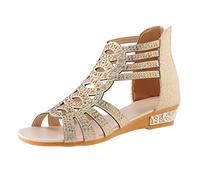 ZTFYKLIN Sandalen Damen Sommer Sandals Women Strass Dekorieren Freizeitschuhe Zurück Reißverschluss Offene Spitze Slide (Beige 37) Trekkingsandalen Keilsandalen Plateau Sandaletten Reha Schuhe