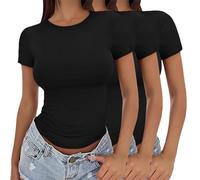 ZTFYKLIN Schlupfbluse Damen Kurzarm Crop T-Shirt Mädchen Pullover Top Dünn Rundhals Kurze Ärmel (Black, S) Summer Shirt Bluse Weißes Elegant Longtop Extra Lang Tunika Italienische Mode Pieces