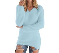 ZTFYKLIN Schlupfbluse Damen Kurzarm Modischer Langarmpullover Für Damen, Lockerer, Flauschiger Pullover (Sky Blue, XXXXL) Hemden Stillmode Oberteile Weinrotes Oberteil Long Shirt Lang Oversized