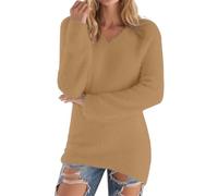 ZTFYKLIN Schlupfbluse Damen Kurzarm Modischer Langarmpullover Für Damen, Lockerer, Flauschiger Pullover (Khaki, L) Tshirt Bedrucken Langarmshirt Orange Sommerblusen Long Sleeve Shirt Women