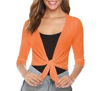 ZTFYKLIN Shirts Damen Sommer Strickjacke Mit Kurzen Ärmeln Und Dreiviertelärmeln Vorne (Orange, M) Oversized Hemdbluse Rotes Tshirt Cartoon Bluse Poloshirt Langarm Elegante Oberteile Große