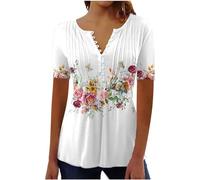 ZTFYKLIN Sportshirt Damen Kurzarm Brust Plissee Casual T-Shirt Top (White, M) Sommer Outfit Basic Pullover Frühjahrsmode 2026 Elegante Oberteile Mit Glitzer T Shirt Große Größen Cartoon Bluse