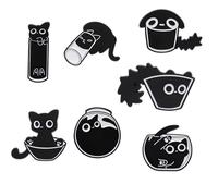 Ztolbriy 7 Stück Pins Anstecker Schwarze Katze,Anstecker Pin Niedliche,Pin Anstecker Verspielte Katzen,Tier-Anstecker Emaille Pins Set für Frauen Und Mädchen,Schwarze Katzen-Emaille-Anstecknadeln