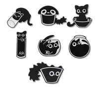 Ztolbriy Anstecker Pin Schwarze Katze Set, 7 Stück Niedliche & Verspielte Tier-Anstecker Emaille Pins, Brosche Katze Anstecker für Frauen und Mädchen