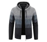 ZTRADA Dicker warmer Fleece-Mantel für Herren, gestreift, Reißverschluss, Hoodie, Pullover, Herren, langärmelig, mit Kapuze, Sweatshirt, gestrickt, Strickwaren, Pullover mit Taschen, Größe 38 - 48,
