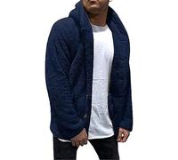 ZTRADA Sherpa-Mantel für Herren, langärmelig, warm, Teddy-Fleece, Kapuzenpullover, Sweatshirt, Pullover, Herren, Knöpfe, vorne offen, grob, warm, Pullover, Strickjacke, Größe 38 - 46, navy, 3XL