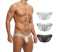 Zueauns Slip Herren Sexy Transparent, Eisseide Gay Unterwäsche Herren mit Pouch, Atmungsaktive Low Rise Unterhose, Weicher Herren Tanga Slip Durchsichtige Bikini Briefs 3er Pack