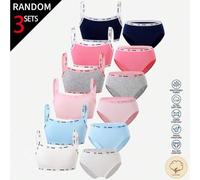 Zufällige 3 Sets Tween-Mädchen einfarbige strukturierte Stoff Rosa Weiß Grau Blau Marine Grau-Blau rückverfolgbare Baumwolle Camisole Dreieck-BH Set