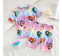 [Zufälliges 6er-Pack, 2er-Pack senden] Mädchen Kids Ditsy Floral Crew Neck Tight Fit T-Shirt und Shorts Pyjama Set, leichtes Strickgewebe, süße Grafik