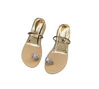 ZUGLQYSX Women's Low Heel Sandals Summer Round Head Water Drill Set Toe Soft Sole Anti-slip Wear-resistant Slippers für den Sommer(Gold,36)