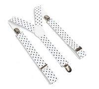 Zum Anklammern Hosenträger für Herren und Damen Unisex Hosenträger mit Verstellbar und Elastische Träger - Zubehör für Partys Hochzeiten, Freizeit Formell - Weiß mit Schwarz Punkte, 30"(76cm), 76cm