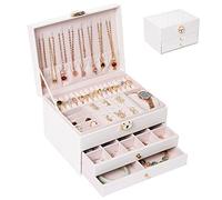 Zumier Vintage-Schmuckschatulle, Organizer für Damen, 3-lagig, groß, aus PU-Leder, mit Schloss, abnehmbar für Ringe und Halskette, schwarz (weiß)