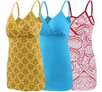 ZUMIY Schwangerschaft Stillen Top, Damen Baumwolle Umstandskleidung Schlaf Ärmellos Cami mit Verstellbaren Trägern (Small, Red+Yellow+Lake Blue/ 3-pk)